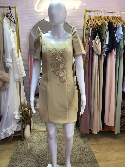 Nude Filipiniana Cocktail Midi Dress