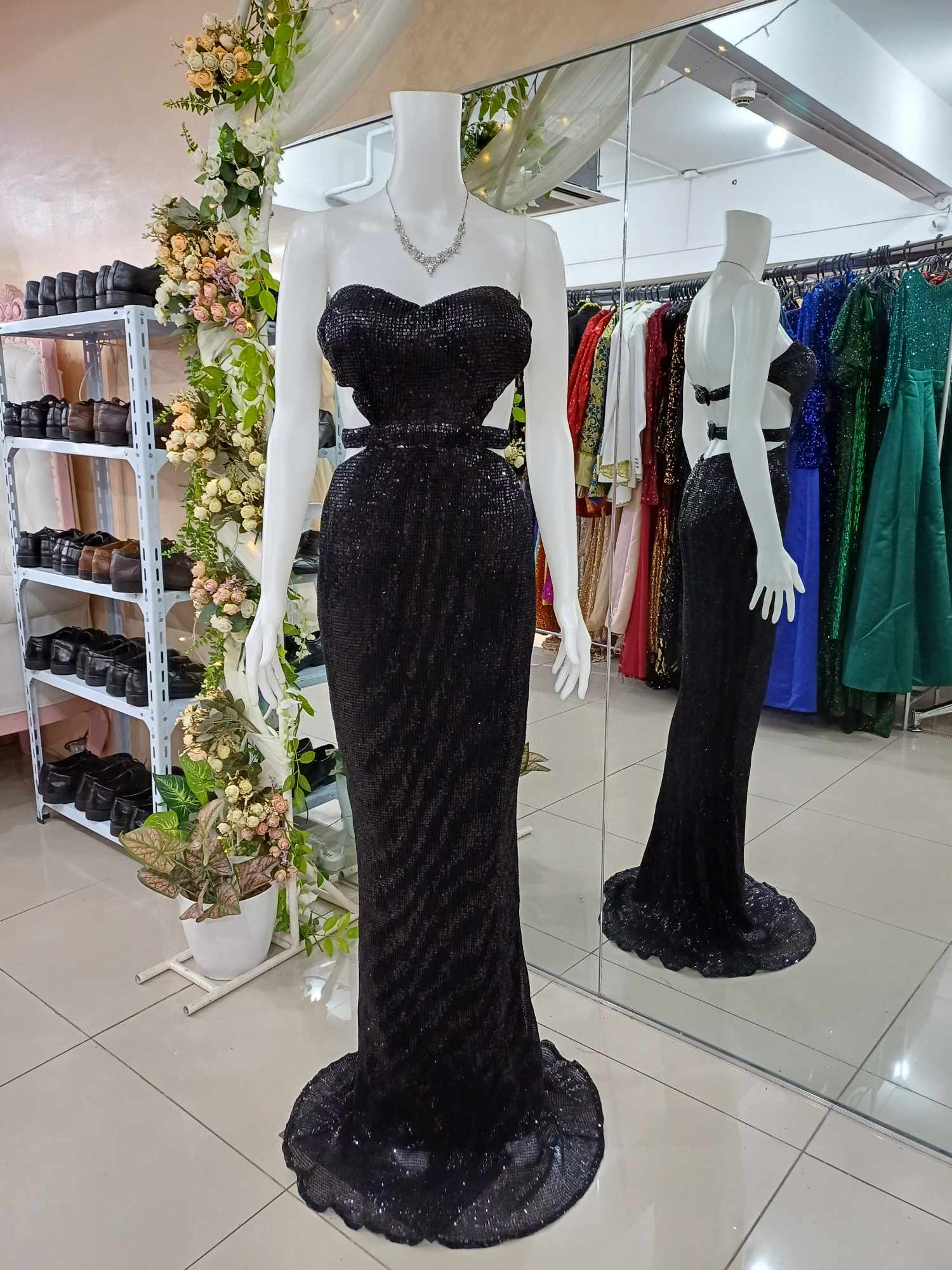 Black Tube Backless  Sequins Glittery Gown
