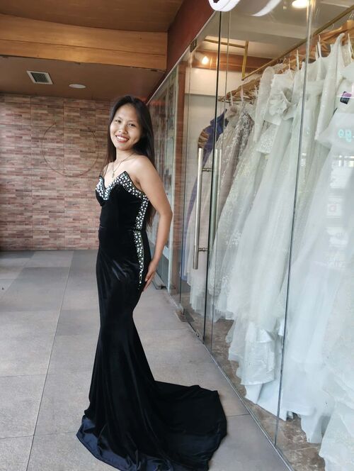 Black Tube Velvet Heart Shaped Rhinestone Accent Mermaid Long Gown