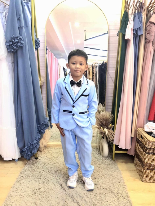 Powder Blue with Black Line Kids Tuxedo Suit Set Kids
