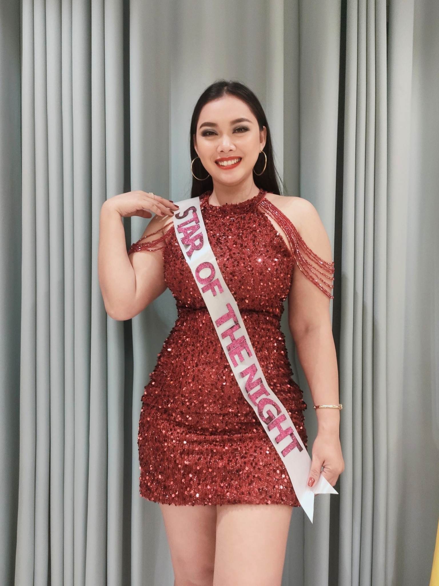 Maroon Beads Sequins Cocktail Dress